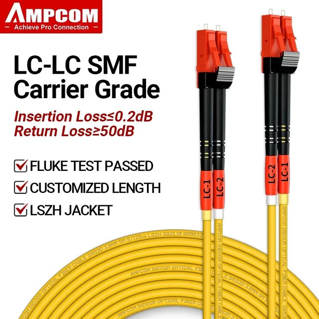 AMPCOM Singlemode Duplex Patchkabel LC auf LC UPC, Bend Insensitive SMF 9/125 μm, Gelb - Bild 1