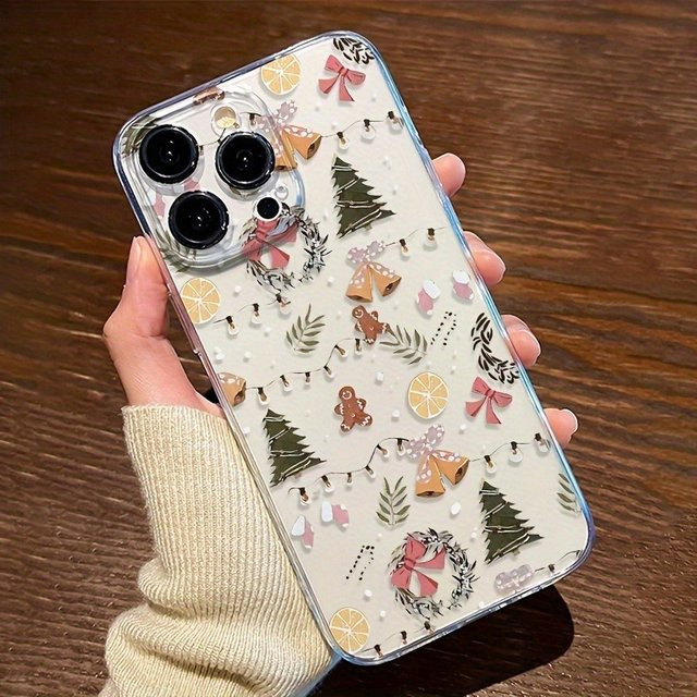 Transparente TPU-Handyhülle mit Weihnachtsbaum-Figur und Glockenmuster für iPhone 17 Air Pro Max, iPhone 16, 15, 14, 13, 12, 11 und weitere Modelle - Bild 1