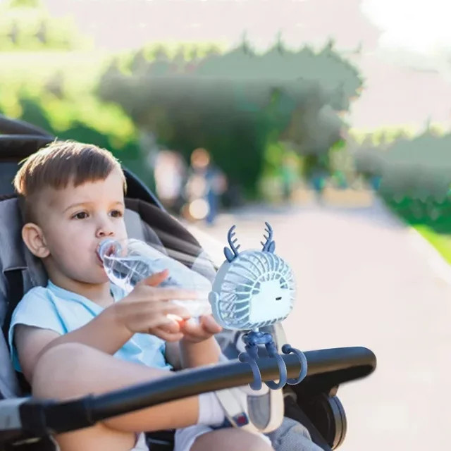 Vvocci Mini USB-Ventilator für Kinderwagen und Autositze, tragbarer und leiser Akku-Ventilator in Blau - Bild 1