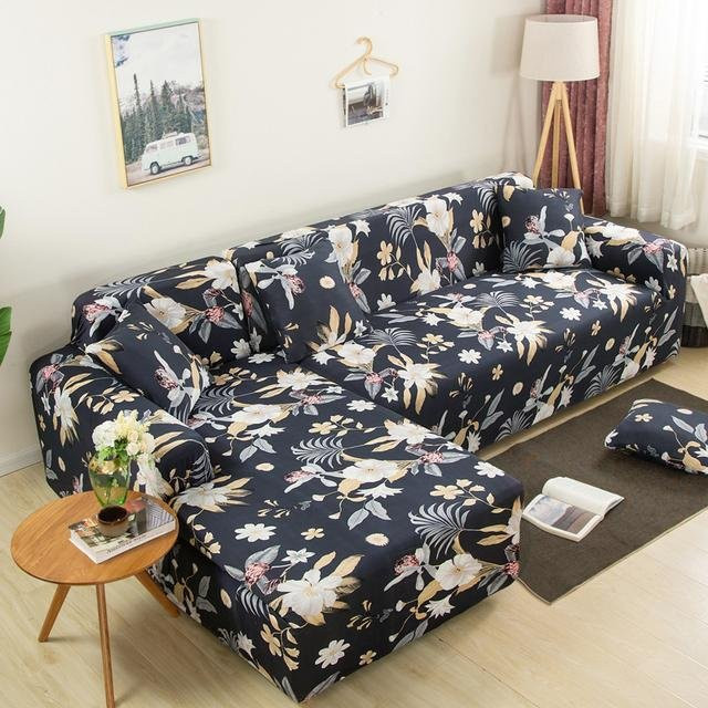 S-EMIGA Ecksofa-Stretchbezug mit floralem Muster in Schwarz für 1-Sitzer, Breite: 90-140 cm - Bild 1