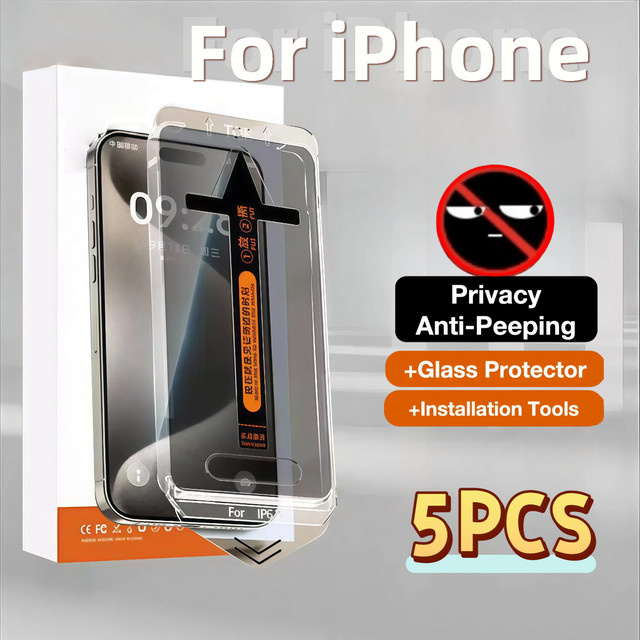 5 Stück Anti-Peeping Displayschutz aus gehärtetem Glas für iPhone 17 16 15 14 13 XS XR PRO MAX, transparent, HD klar und kratzfest - Bild 1