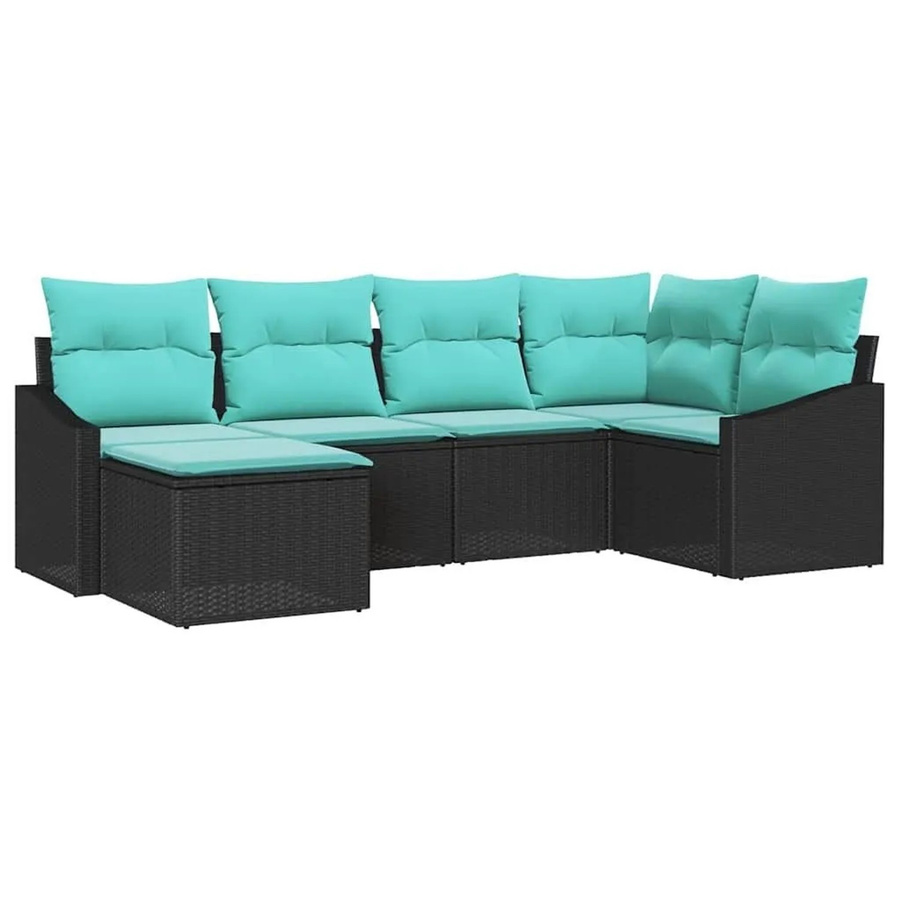 vidaXL Sofa Set aus Poly-Rattan in Schwarz, 6-teiliges L-Shape Lounge Set mit Kissen und Fußhocker - Bild 2