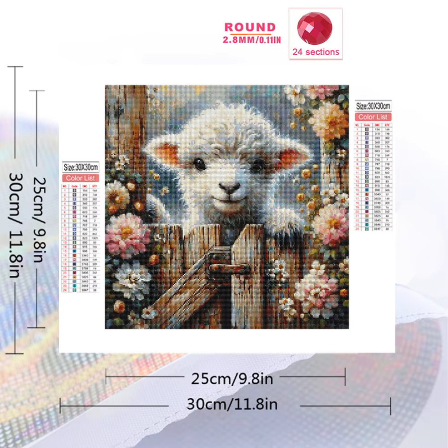 Momoart 5D Diamant-Mosaik Schaf DIY Stickerei Set mit Blumen für Kinder in Multicolour, Durchmesser: 20 cm - Bild 2