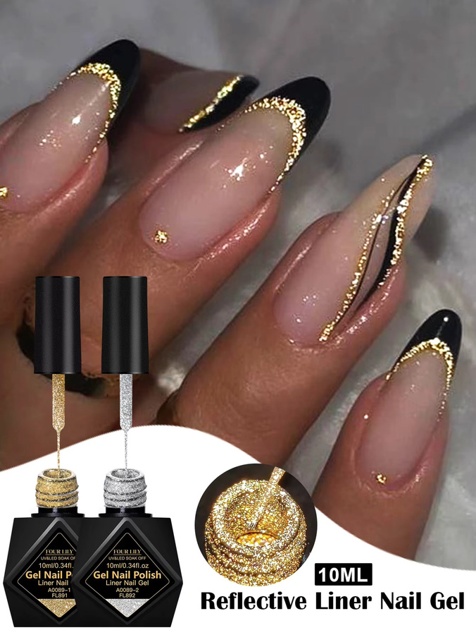 Four Lily Glitter Liner Gel Nagellack Set, Gold Silber, 10 ml, Unisex - Bild 4