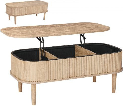 VEVOR Couchtisch Oval mit Lift-Top und 3 versteckten Fächern im Mid-Century Modern Stil, geriffelt, Farbe Braun, B/T/H: 100 x 48 x 54,5 cm - Bild 1