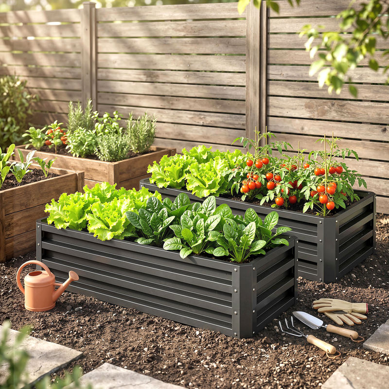 Outsunny 2er-Set Hochbeet aus verzinktem Stahl für Garten und Terrasse, B/T/H: 110 x 50 x 30 cm - Bild 2