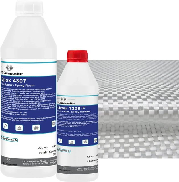 DD Composite GFK Set mit 750g Epoxidharz und 1m² Rovinggewebe 300g/m² in Weiß - Bild 1