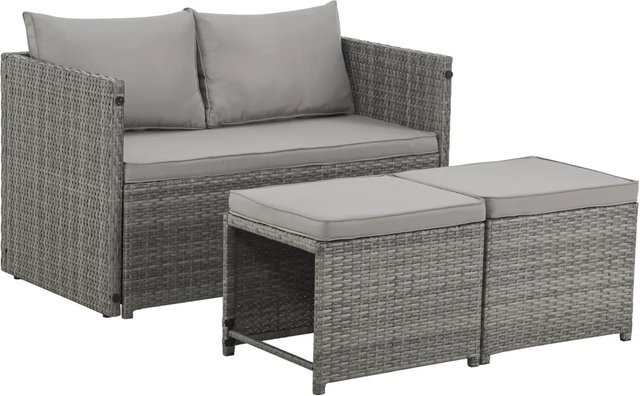 Svita Athina Sitzgruppe Outdoor Gartenmöbel Set aus Polyrattan in Grau mit Tisch, Bank, Hockern und Polsterkissen - Bild 1