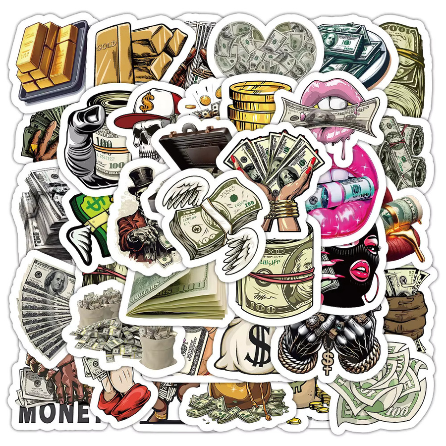 50 Stück Geldwelt Motiv Aufkleber von Golden Memory Stickers Store in Gold und Multicolour zur Dekoration von Tagebüchern und Sammelalben - Bild 2