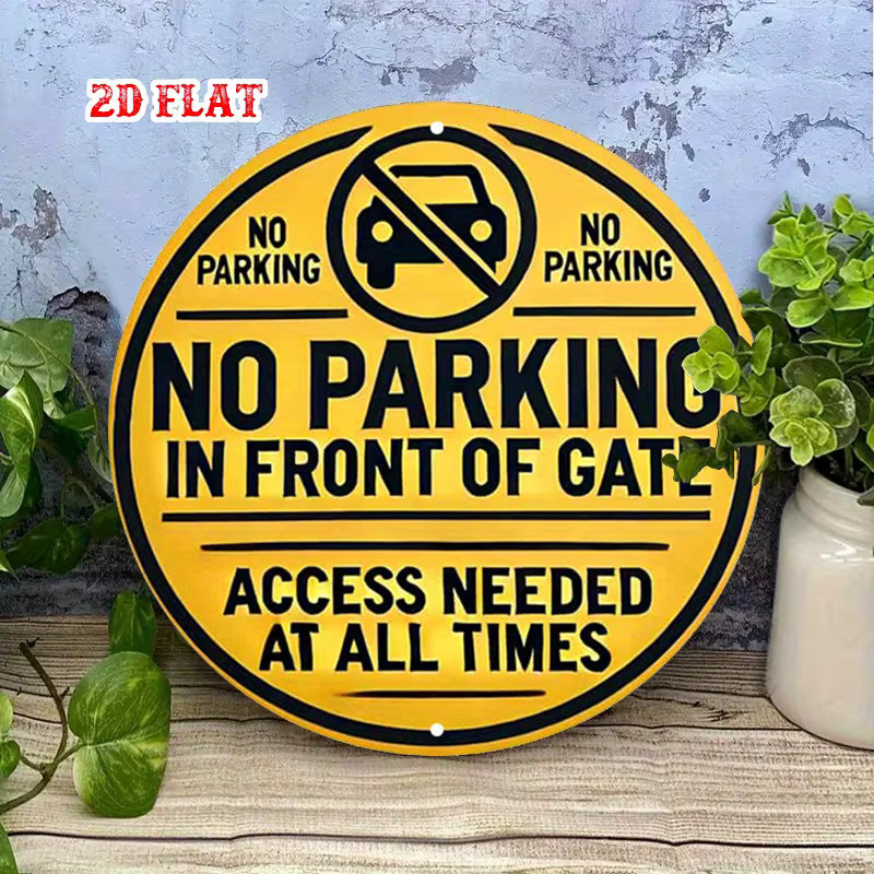 Rundes Aluminium-Warnschild von Potdemiel mit Text No Parking in Front of Gate in Gelb, Durchmesser: 20 cm - Bild 3