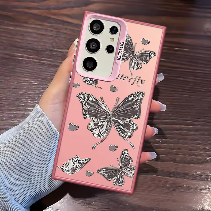Samsung Handyhülle mit Metall-Schmetterling-Design in Pink für verschiedene Galaxy Modelle - Bild 2