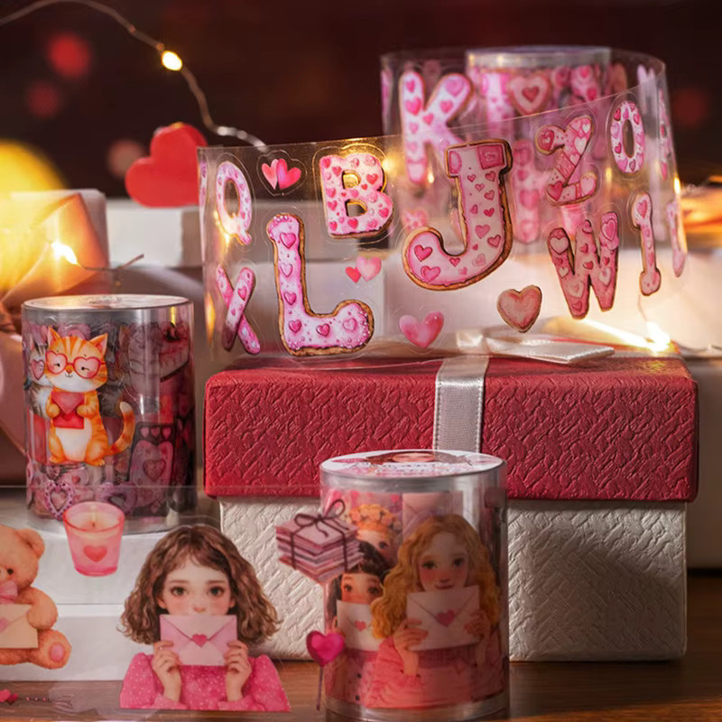 4 Rollen PET-Stanzband in Rot mit Tier- und Herzmotiven für DIY-Bastelarbeiten und Scrapbooking - Bild 2