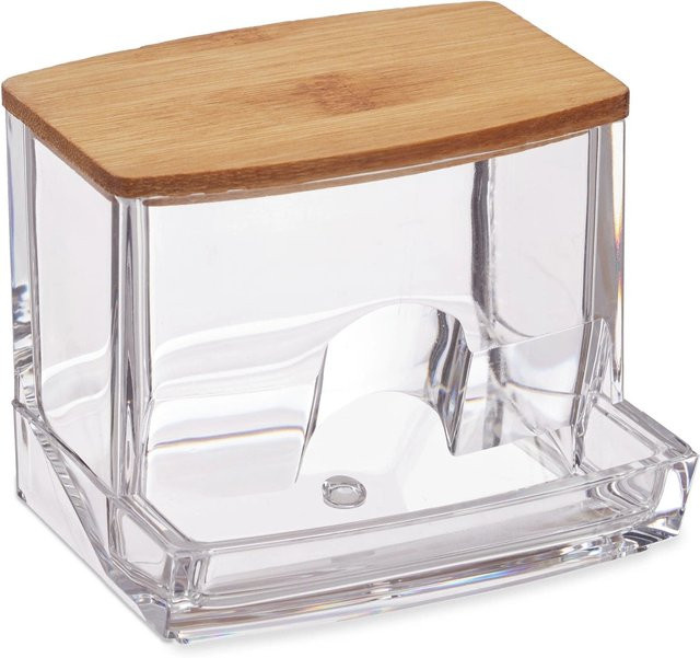 Relaxdays Wattestäbchen Aufbewahrung aus Acryl mit Deckel in Transparent und Multicolour, B/T/H: 10 x 9 x 8 cm - Bild 1