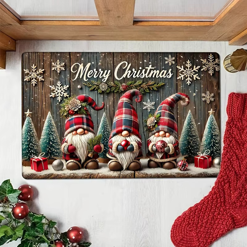VIKAMA Weihnachtszwerg und Schneeflocken Eingangstürmatte, rutschfester dekorativer Teppich für die Weihnachtsdekoration - Bild 4