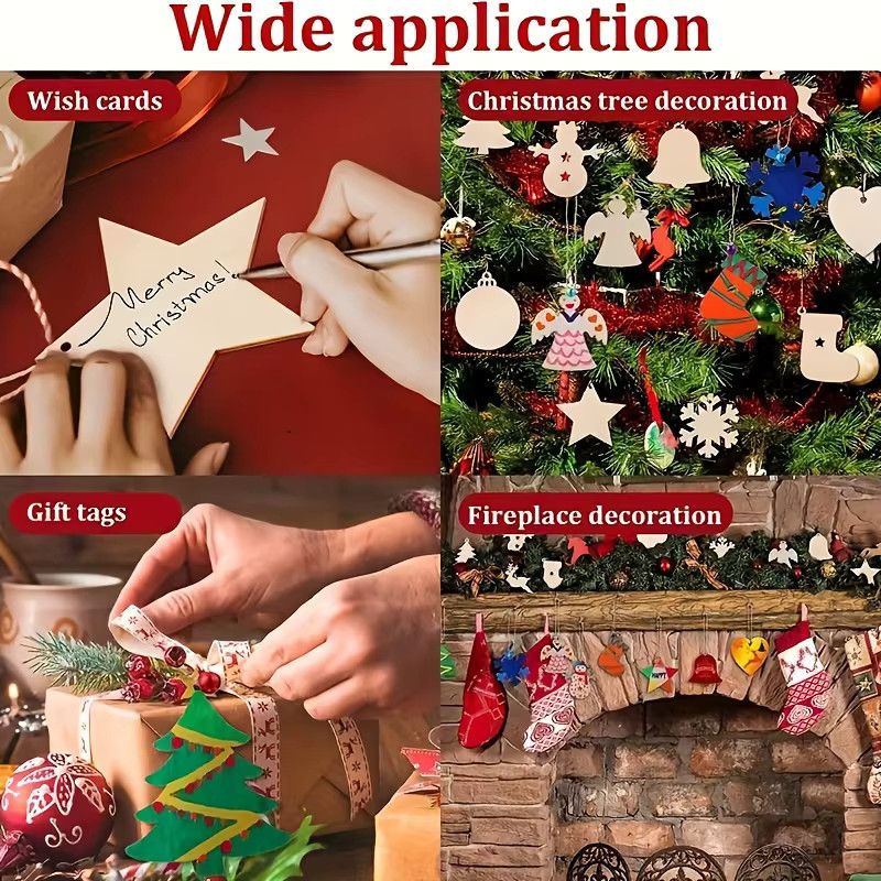 DUTRIEUX 30er Set Weihnachtsbaum-Hängeornamente aus Holz, unlackierte runde Holzscheiben als DIY-Bastelanhänger für deine Weihnachtsdekoration - Bild 3