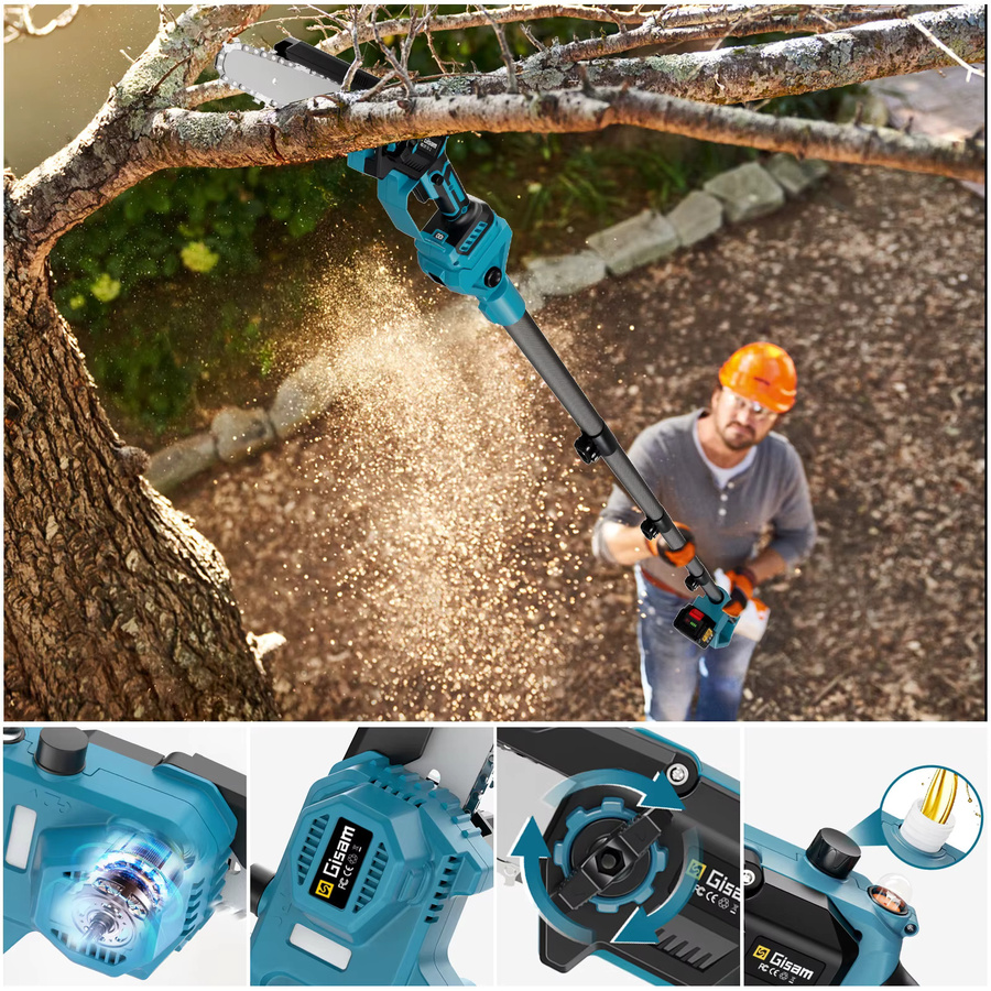 Gisam 2-in-1 Bürstenlose Teleskop-Elektrokettensäge als kabellose Hochastsäge für Makita 18V Akku, Blau - Bild 2