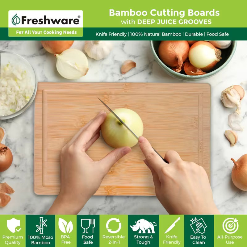 Freshware Bambus Schneidebrett Set aus Holz in Braun, rechteckig - Bild 3
