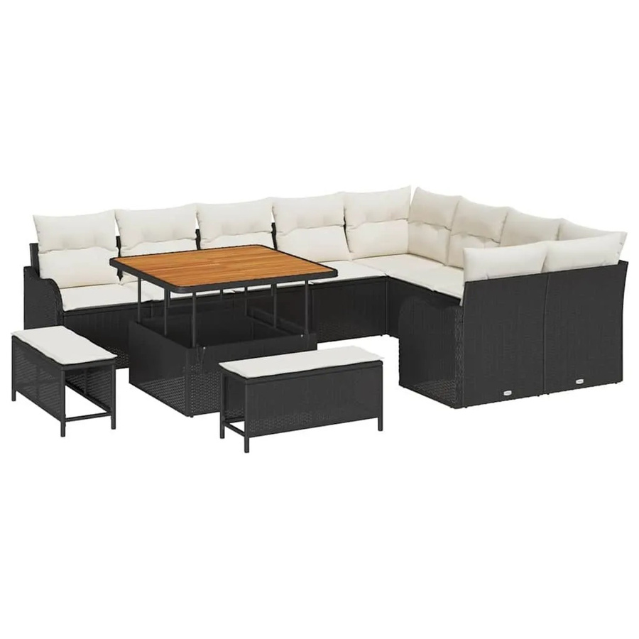 vidaXL Garten-Sofa-Set 12-tlg. in Schwarz und Creme mit Kissen und Stauraumfunktion - Bild 2