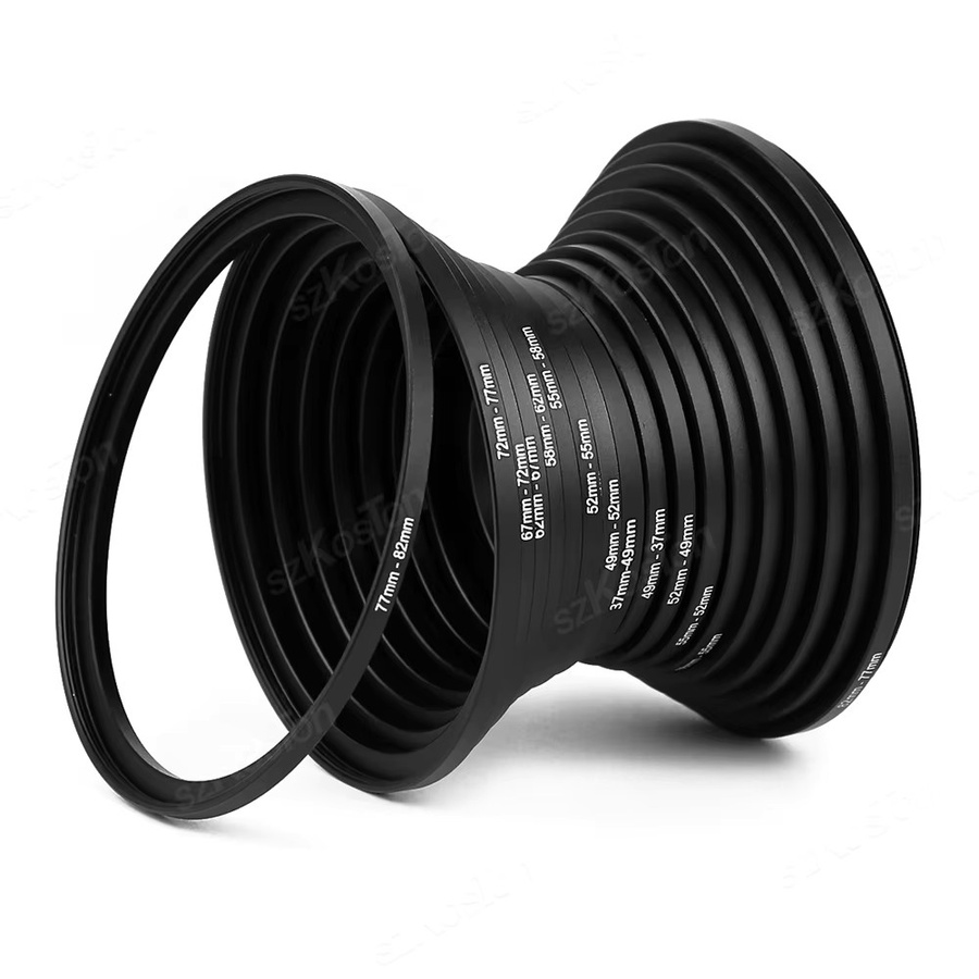 SZKOSTON Kameraobjektivfilter Step Up & Down Ringadapter Set aus Metall, 18 Stück, Schwarz, für DSLR-Kameras, 37-82 mm und 82-37 mm - Bild 2