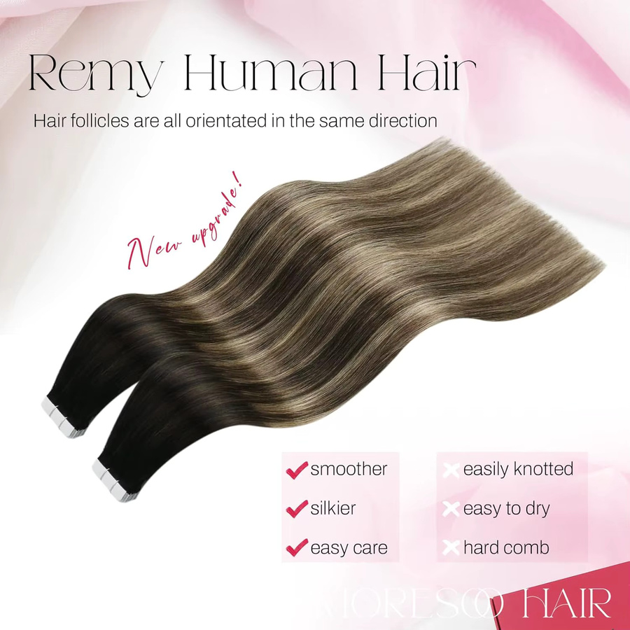 Moresoo Tape-in-Echthaarverlängerungen, brasilianisches Remy-Haar, glatt - Bild 2