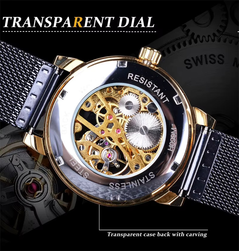 FORSINING Armbanduhr, Handaufzug, Edelstahl, Schwarz, Silber, Herren - Bild 1