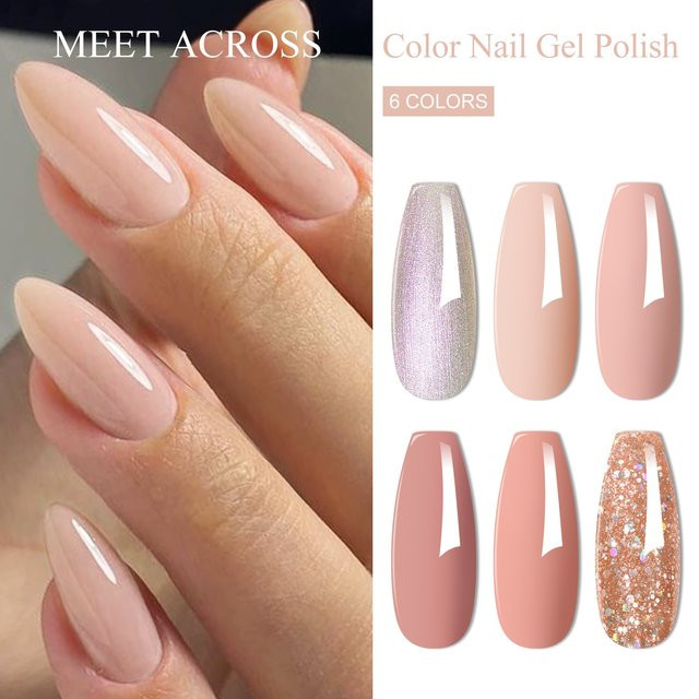 MEET ACROSS Gel-Nagellack-Set, 6 Farben, Nude, Glänzend, Unisex - Bild 1