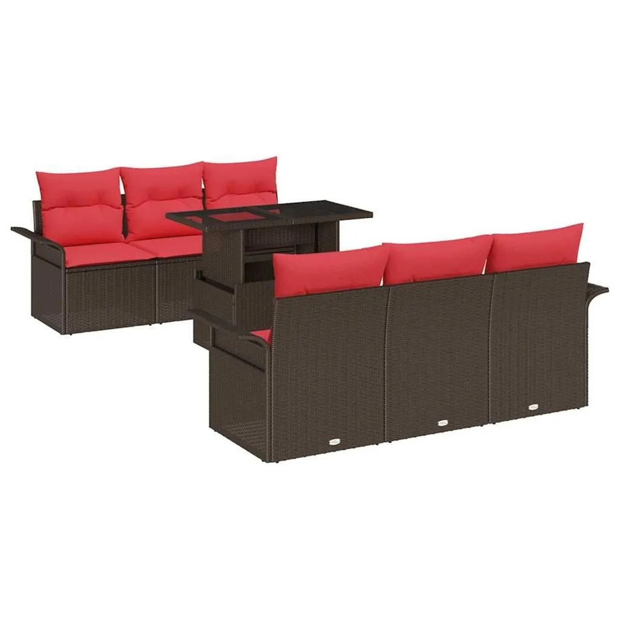 vidaXL Gartenmöbel-Set aus Poly-Rattan in Braun mit 7 Kissen, bestehend aus 3-Sitzer-Sofa, 2-Sitzer-Sofa und Couchtisch - Bild 2