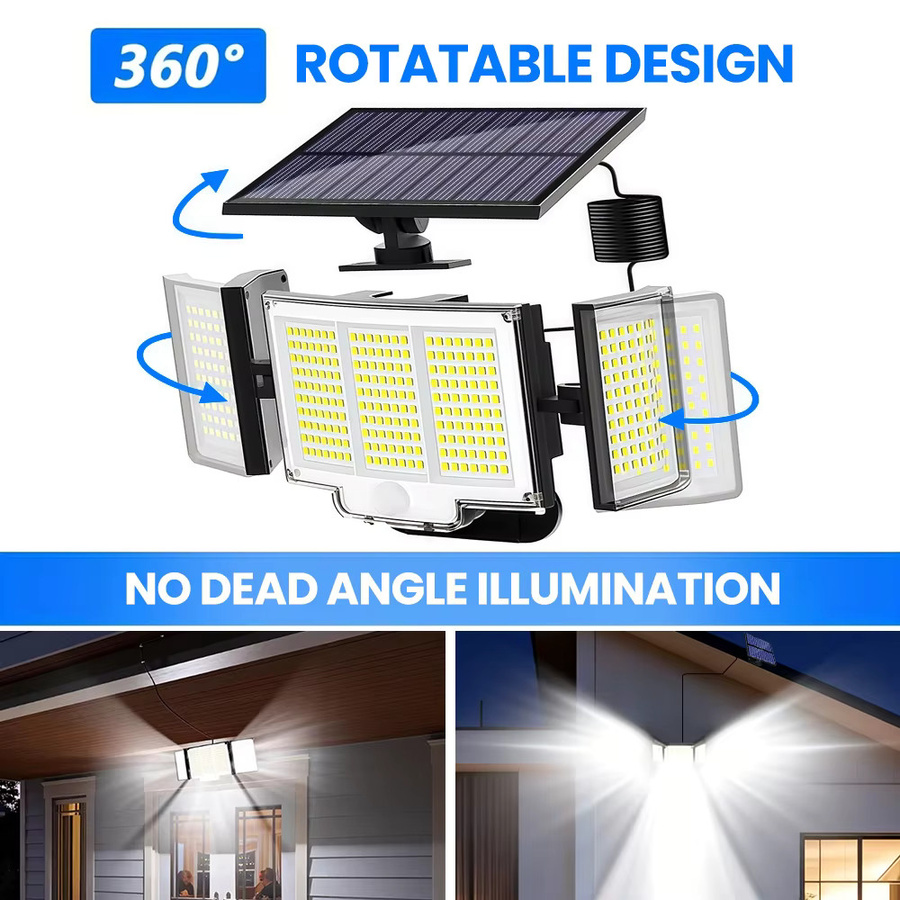 Solar-Sicherheitsleuchte mit 348 LED und Bewegungssensor, IP65 wasserdichtes Solar-Wandflutlicht für den Außenbereich mit Fernbedienung, Schwarz - Bild 6