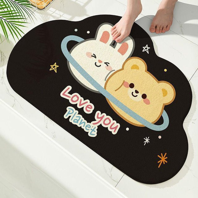 Saugfähige und rutschfeste Badezimmer-Bodenmatte mit Tiermotiv in Schwarz, B/T: 60 x 40 cm - Bild 1