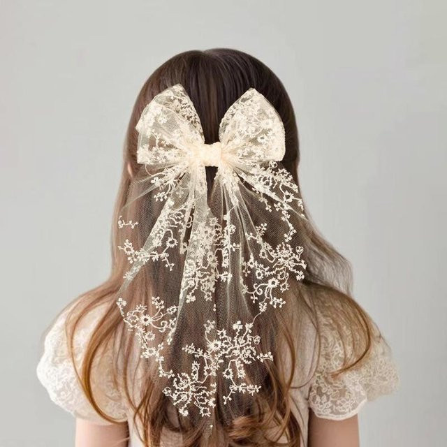 YEJET-Pretty Baby Haarspange, Schleife, Netz bestickt, grau, Kinder - Bild 1