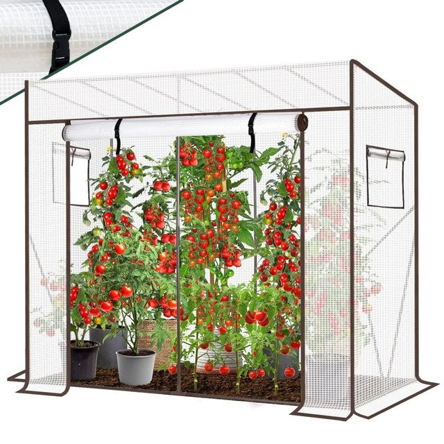 Sekey Gewächshaus aus Edelstahl und PE-Folie für Garten und Balkon, Weiß/Transparent, B/T/H: 200 x 77 x 170 cm - Bild 1