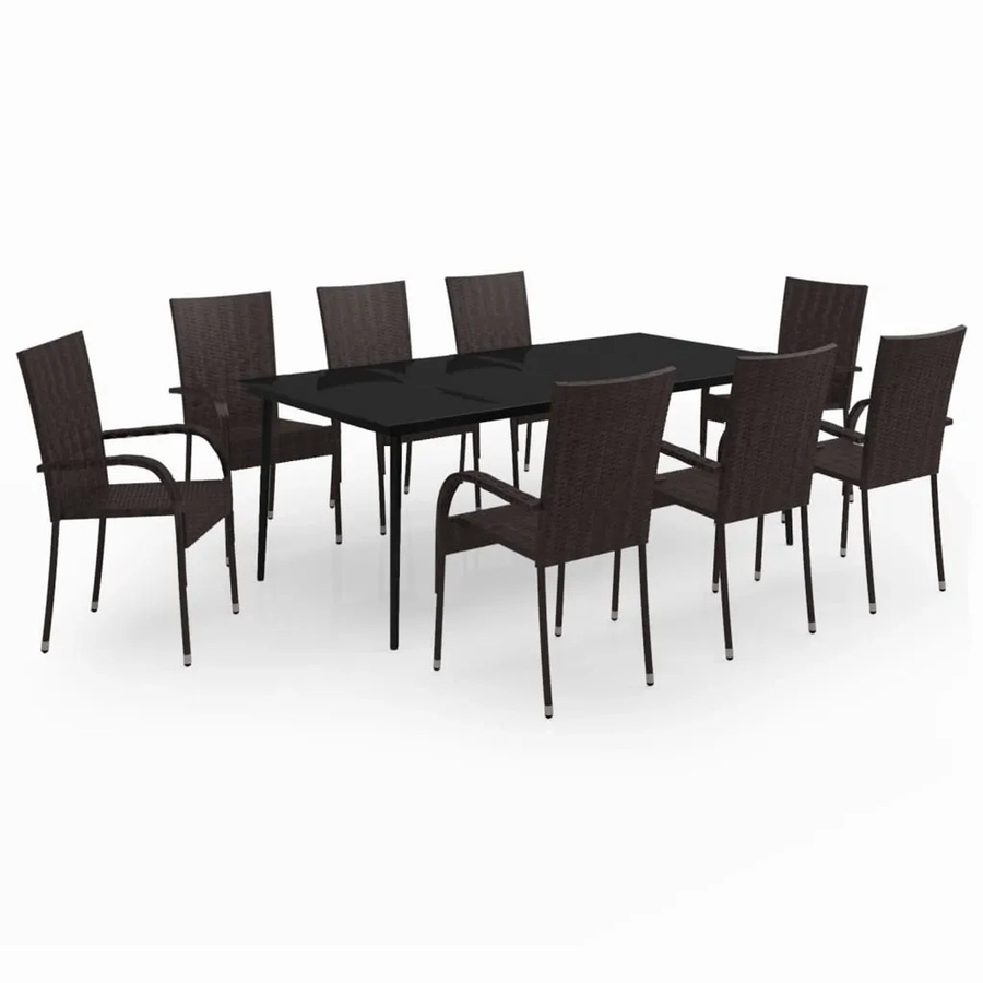 vidaXL 9-teilige Garten-Essgruppe aus PE-Rattan, Glas und pulverbeschichtetem Stahl in Braun und Schwarz - Bild 2