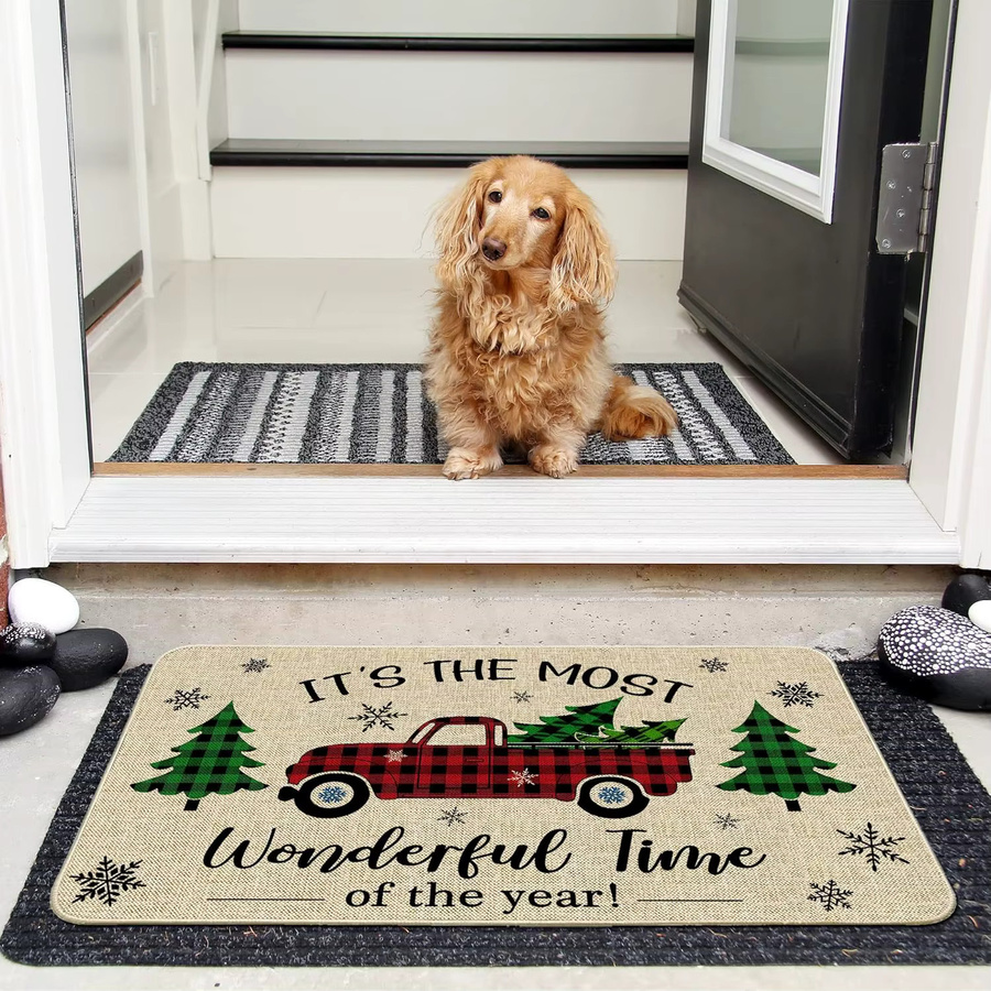 VIKAMA Weihnachts-Fußmatte mit LKW-Design, rechteckige Willkommensmatte für Innen und Außen, Mehrfarbig, B/T: 60 x 40 cm - Bild 4