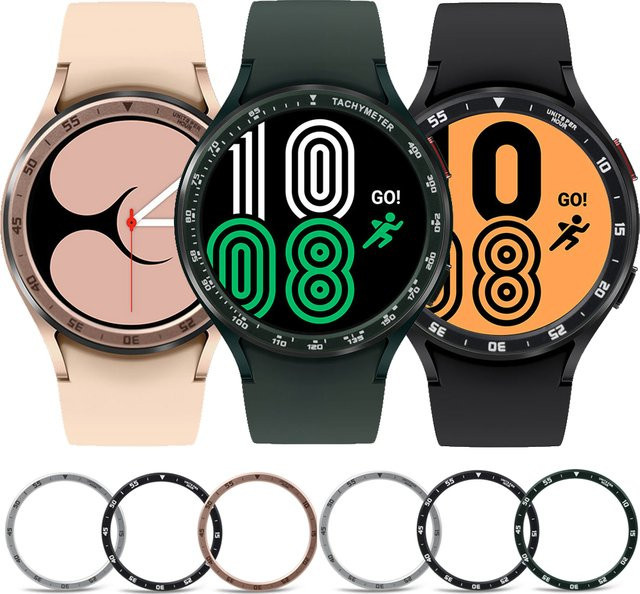 SARENGAWA Lünette Ringabdeckung für Samsung Galaxy Watch4 5 6 7, Edelstahl, Schwarz - Bild 1