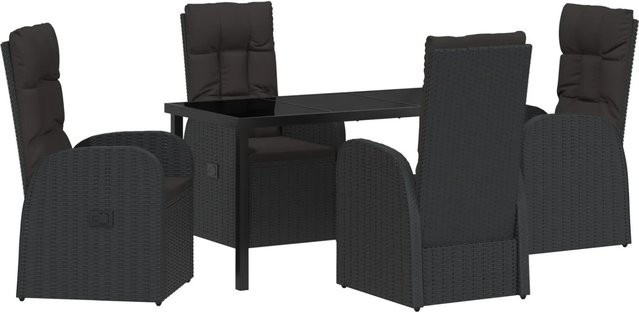 vidaXL Garten Essgruppe aus Poly Rattan und Stahl in Schwarz mit 5 Teilen und Glasplatte - Bild 1