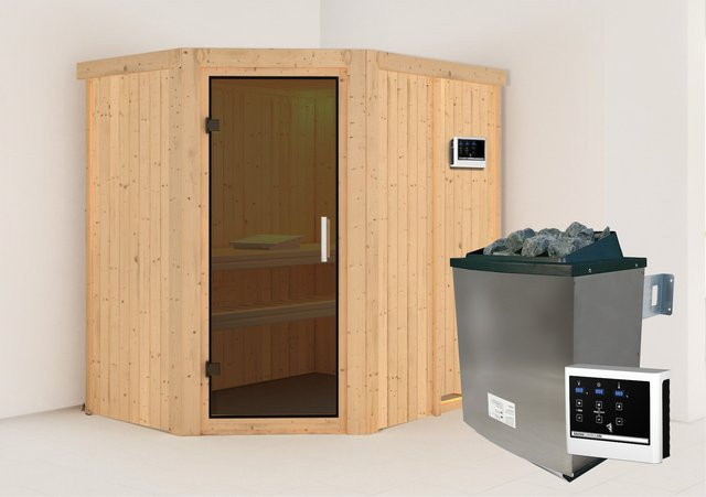Karibu Sauna Havasu Set naturbelassen in Braun mit 9kW Ofen - Bild 1