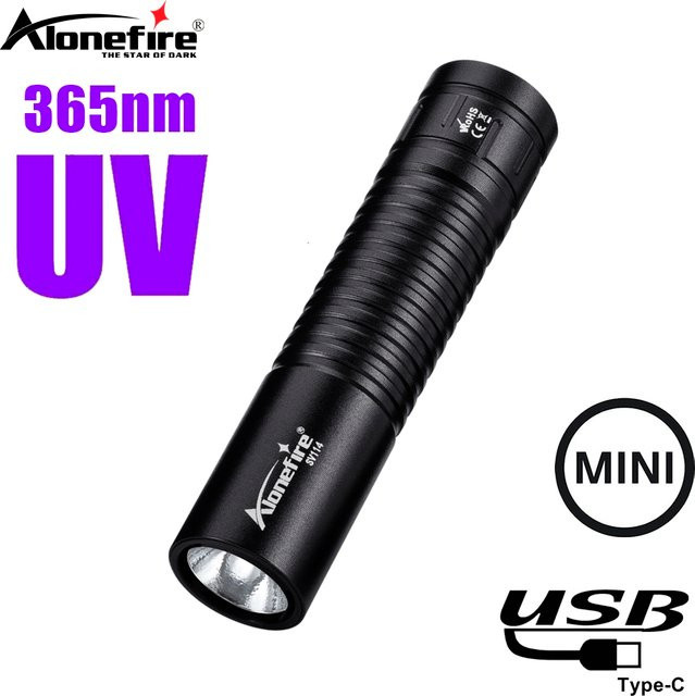 Alonefire UV-Taschenlampe 365nm Schwarz USB wiederaufladbare Mini Ultraviolett-Lampe zur Detektion von Urin, Tinea, Geld, Erz und Skorpionen - Bild 1
