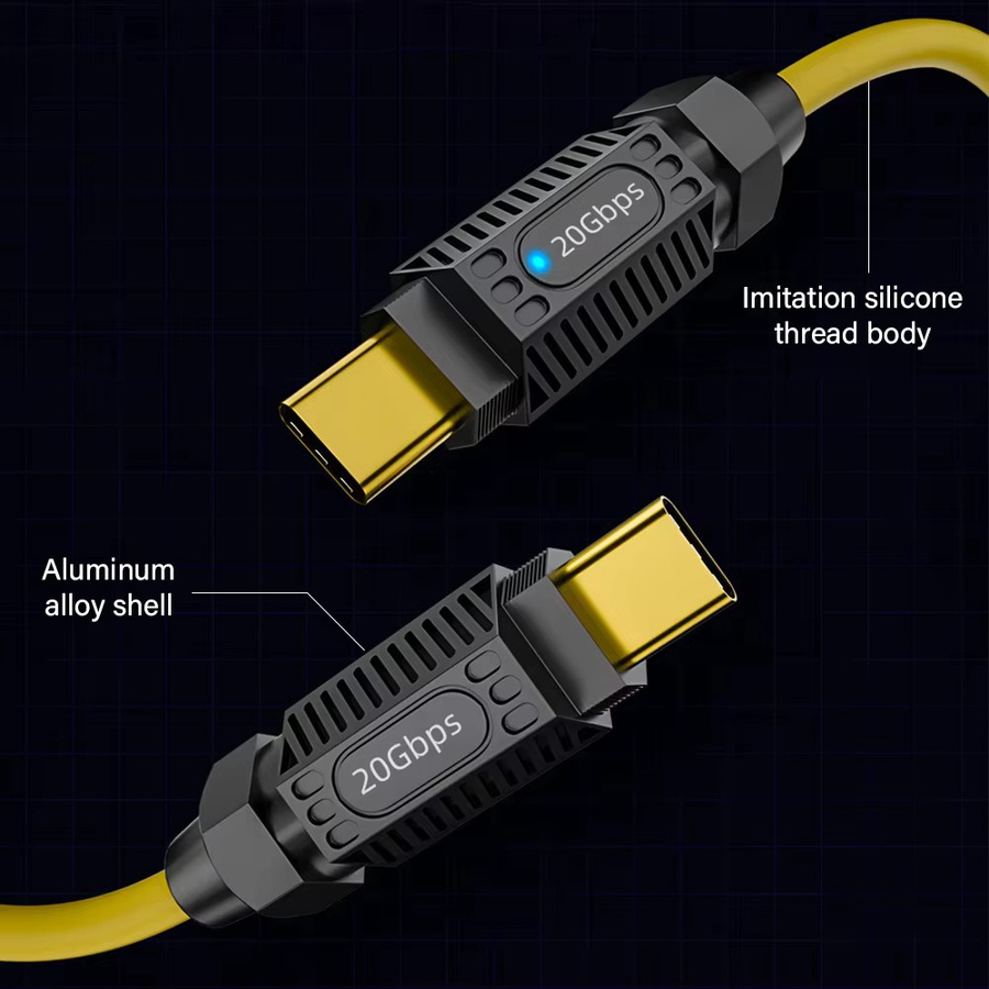 NNBILI USB 3.2 Gen2 Typ C auf USB C Federkabel Gelb, 140W PD 5A Schnellladekabel für iPhone 15 16 Pro Max und Samsung, 8K@60Hz Datenkabel - Bild 3