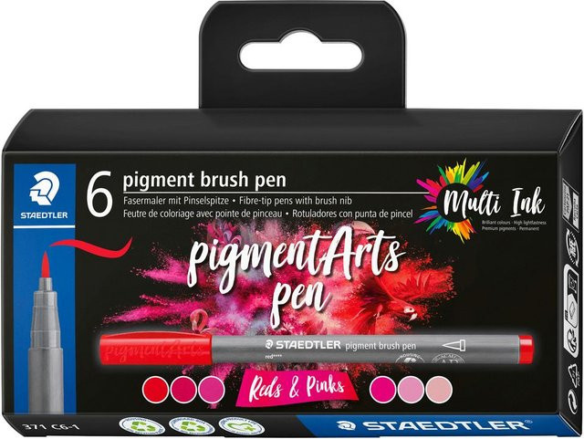 STAEDTLER Pigment Brush Pen Set in Rot und Pink, 6er-Pack - Bild 1