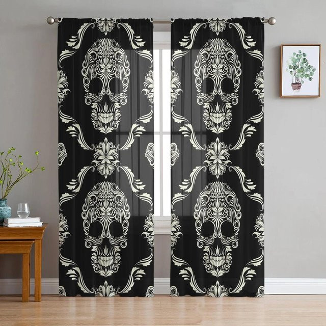 Terror Skull Voile Gardine von Yiran Furniture, transparent, B: 135 cm, H: 185 cm - Bild 1