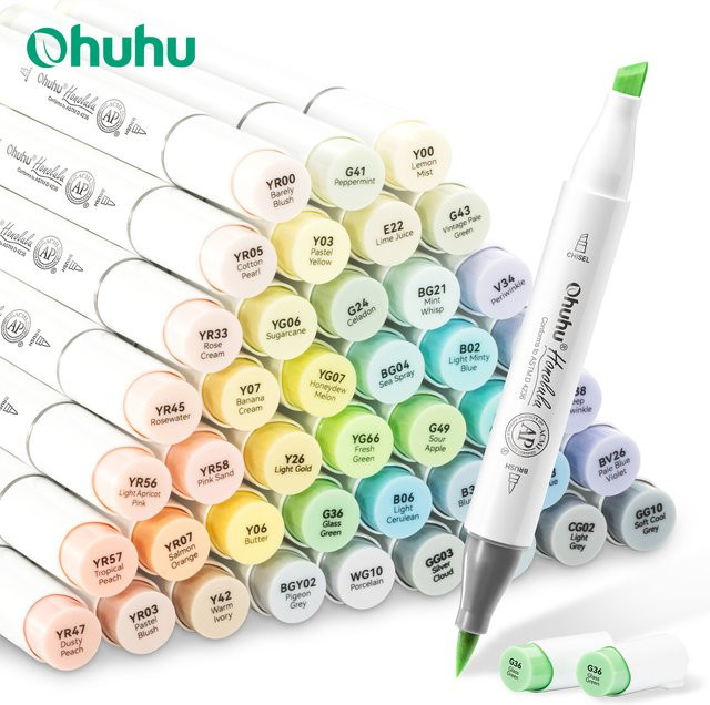 Ohuhu Honolulu Alkohol-Kunstmarker Set mit 48 Pastellfarben und Doppelspitzen für Skizzen und Zeichnungen - Bild 1