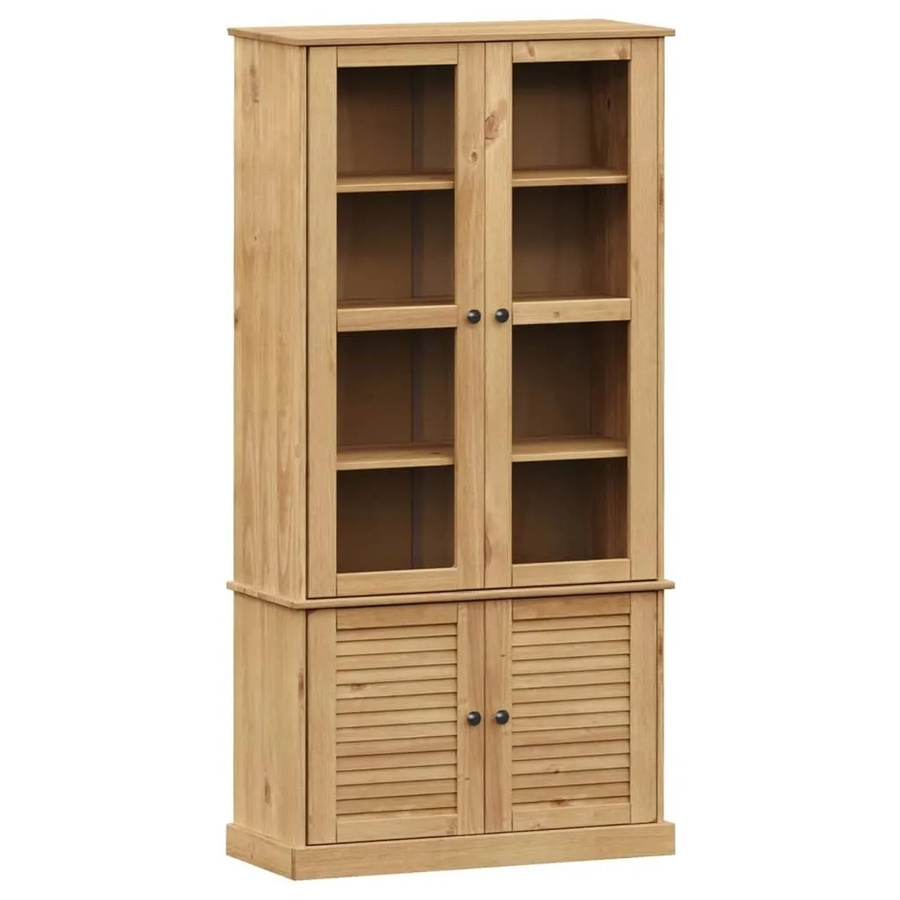 vidaXL Vitrine VIGO aus Massivholz Kiefer in Braun mit Glastüren und Regalen, B/T/H: 85 x 35 x 170 cm - Bild 2