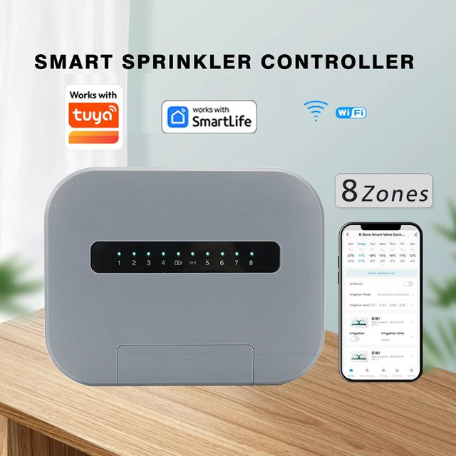 AICANTEK WLAN Smart Sprinkler Controller für den Innenbereich mit 6 oder 8 Stationen, Fernsteuerung via Tuya Smartlife App, Farbe: Grau - Bild 1