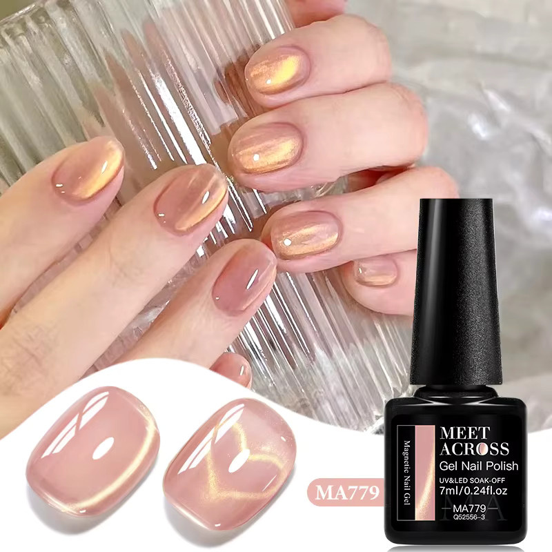 MEET ACROSS Pink Glass Light Magnetic Cat Gel Nagellack, 7 ml, Schimmernd - Bild 2