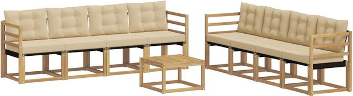 vidaXL Outdoor-Sofagarnitur aus Akazie-Holz mit 9-teiligem Kissen-Set in Weiß und Beige, modernes Loungemöbel-Set - Bild 1