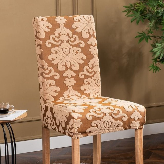 Elastische Stuhlhusse aus Jacquard für Esszimmerstühle in Beige - Bild 1