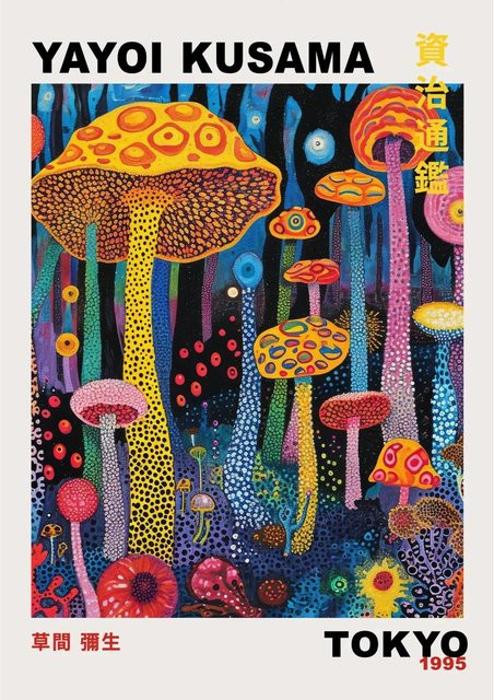 Yayoi Kusama Berge und Flüsse Wandbild aus Leinwand in Gelb und Multicolour, B/H: 30 x 45 cm - Bild 1
