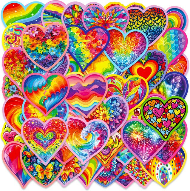 56 Stück Regenbogen-Herz-Aufkleber in Multicolour, holografische und wasserfeste Kunstaufkleber für DIY-Dekoration von Wasserflaschen, Laptops und Handyhüllen - Bild 1