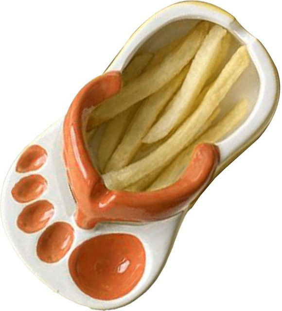 KaiSai Keramik Schale in Flip-Flop-Form für Pommes Frites und Snacks, Orange - Bild 1