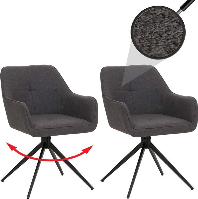 2er-Set Esszimmerstühle MCW-O47 mit Armlehnen, drehbar mit Auto-Return Funktion, Stoff Textil, grau - Bild 1
